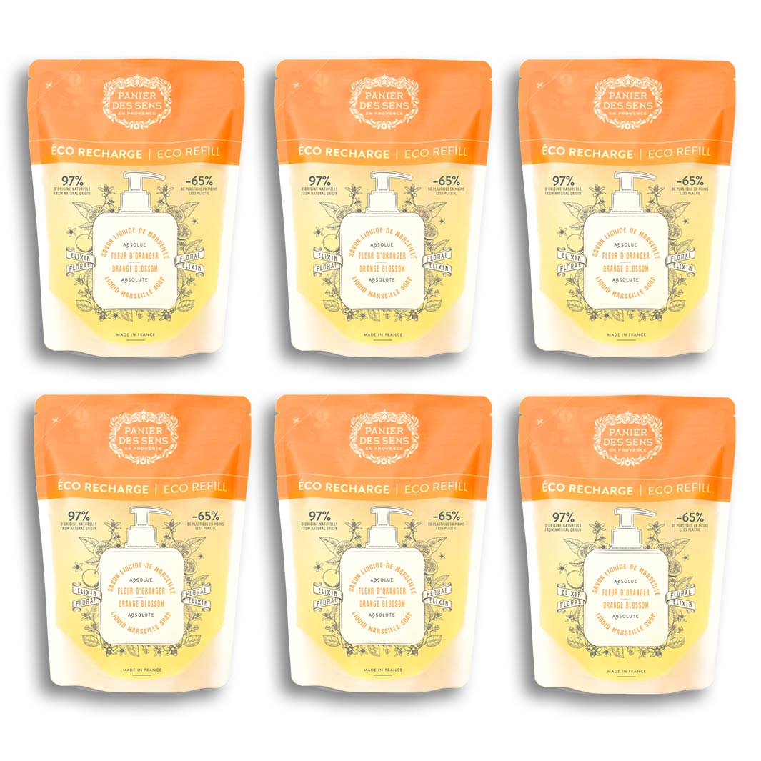 Confezione da 6 ricariche Sapone di Marsiglia liquido - Fiori d'arancio 6x500ml - Panier des Sens