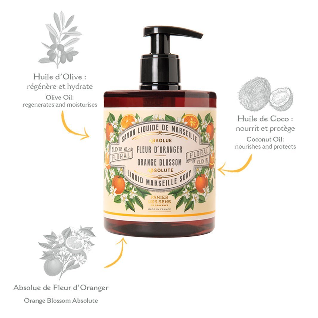 Trio di saponi liquidi di Marsiglia - Fiori d'arancio, Gelsomino, Geranio 3x500ml - Panier des Sens