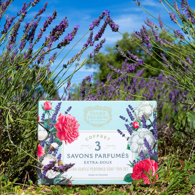 Coffret cadeau 3 savons solides parfumés - Coton, Lavande, Nectar de Rose 3x100g - Panier des Sens