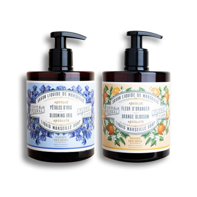 Duo Savons de Marseille liquides Pétales d'Iris et Fleur d'Oranger - 2 x 500ml - Panier des Sens