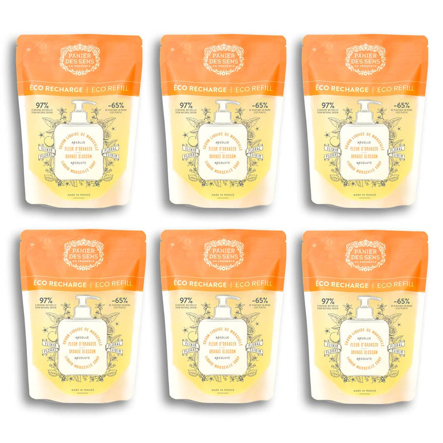 Confezione da 6 ricariche Sapone di Marsiglia liquido - Fiori d'arancio 6x500ml - Panier des Sens