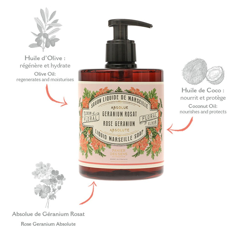 Jabón Líquido de Marsella Geranio Rosado 500ml - Panier des Sens