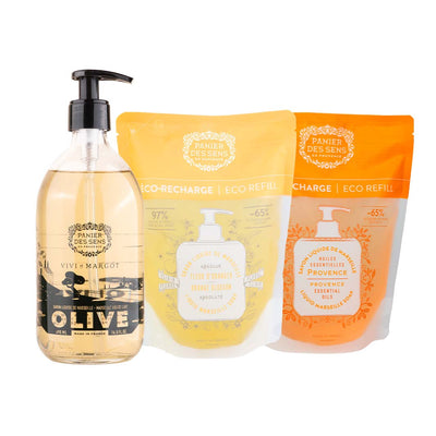 Sapone di Marsiglia liquido Oliva in edizione limitata + 2 ricariche - Fiori d'arancio, Provenza - Panier des Sens