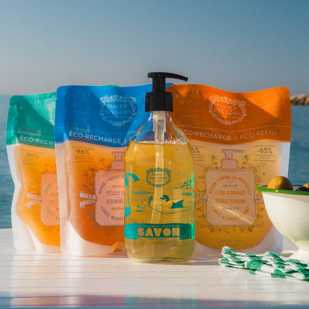 Liquid Marseille Soap Limited Edition 25 Years + 3 Refills - Orange Blossom, Verbena, and Iris Petals - Panier des Sens