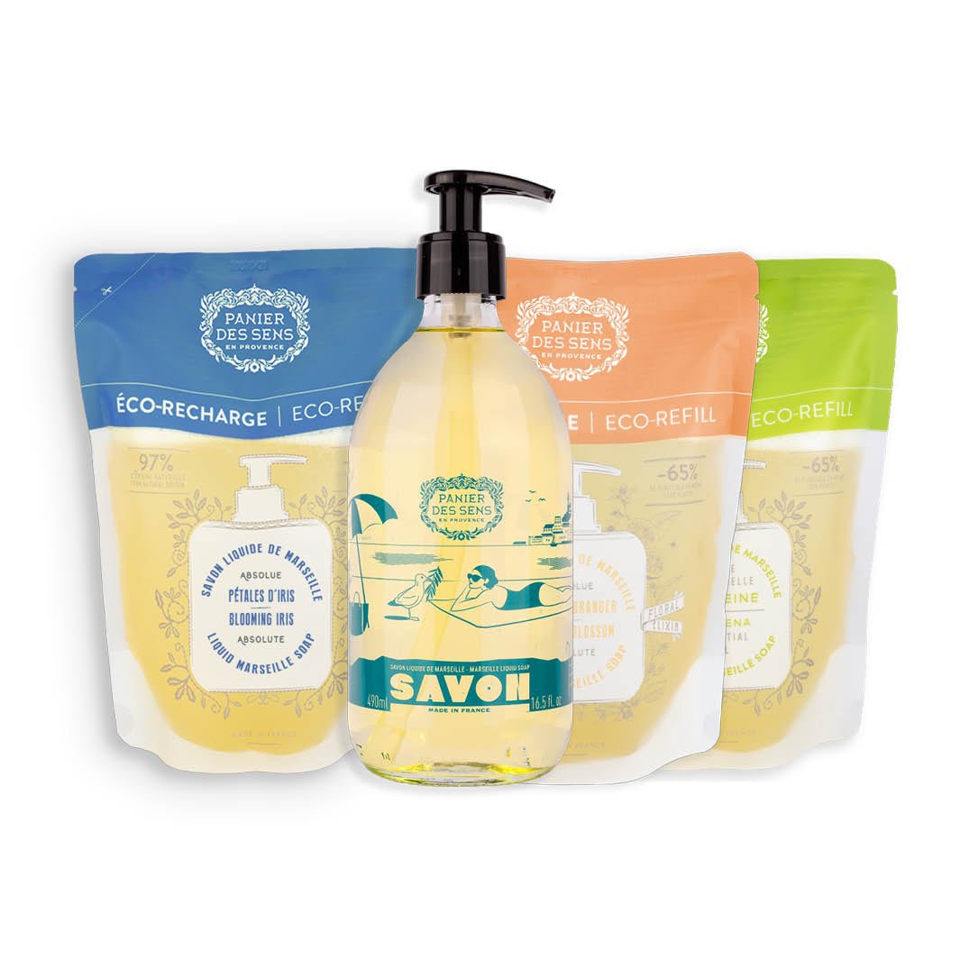 Liquid Marseille Soap Limited Edition 25 Years + 3 Refills - Orange Blossom, Verbena, and Iris Petals - Panier des Sens