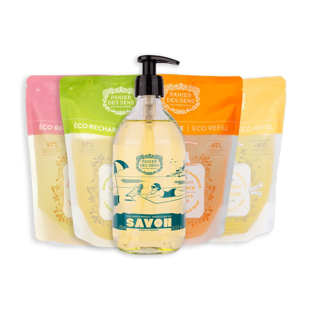 Liquid Marseille Soap Limited Edition 25 Years + 4 Refills - Orange Blossom, Verbena, Rose, and Provence - Panier des Sens