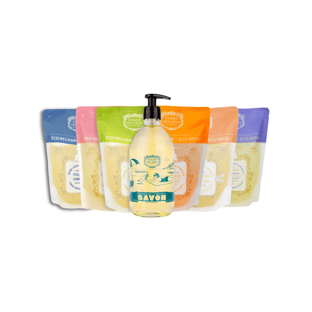 Jabón líquido de Marsella de oliva, edición limitada 25 años + 6 recambios con diferentes aromas - Panier des Sens