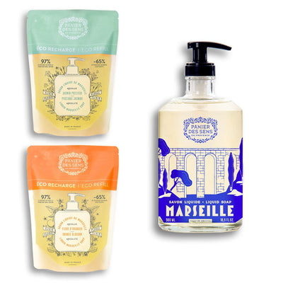 Olive liquid soap + 2 refills - Orange Blossom, Jasmin - Panier des Sens