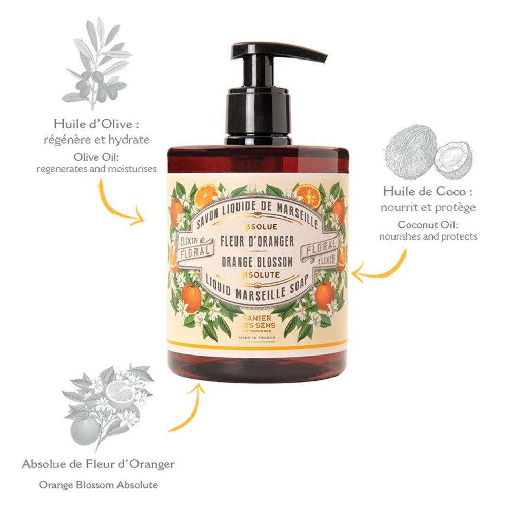 Trio of Liquide Marseille Soaps - Orange Blossom, Jasmine, Geranium 3x500ml - Panier des Sens