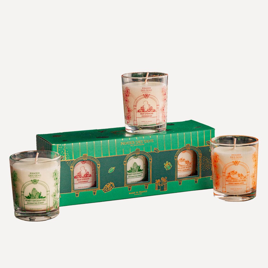 Set regalo di candele profumate - Gourmand, Legnoso, Speziato 3x70g - Panier des Sens