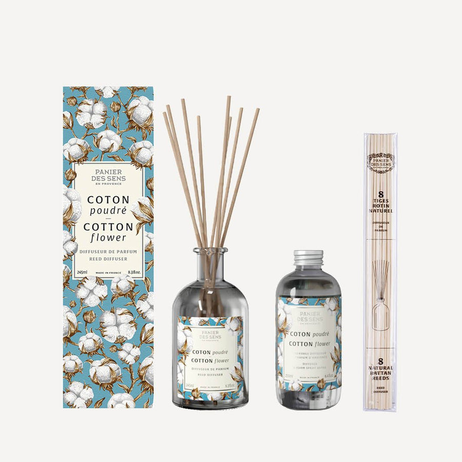 Diffusore di profumo per la casa Coton Poudré + ricarica per diffusore + rattan - Panier des Sens